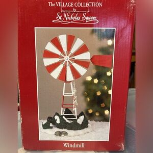 St. Nicholas Square Festive Red and White Windmill Christmas Village